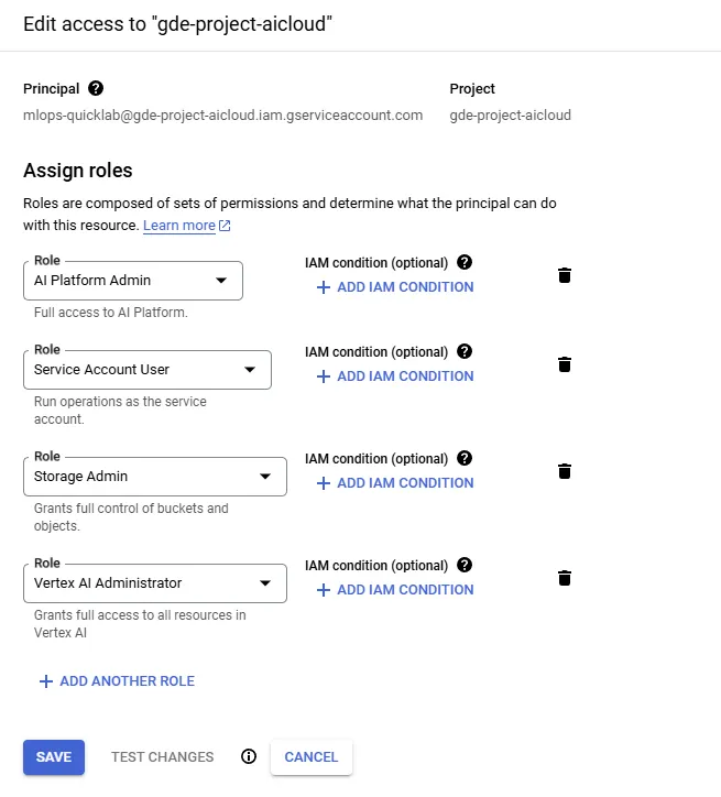 Google Cloud IAM setting for Vertex AI