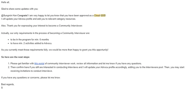 Cloud GDE 선정 메일